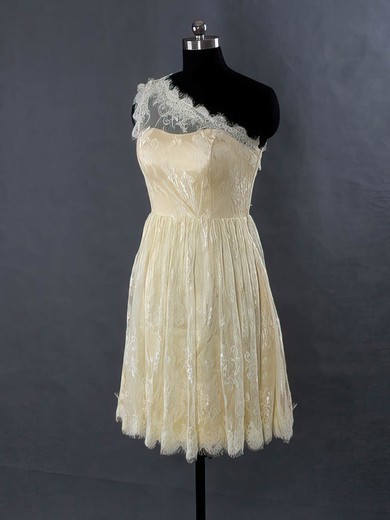 For Cheap Champagne Lace One Shoulder Sashes/Ribbons Short/Mini Bridesmaid Dresses #JCD01012485