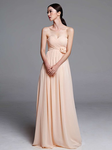 Empire Pearl Pink Chiffon Flower(s) Floor-length Popular Bridesmaid Dresses #JCD01012487