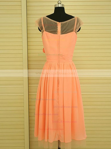 Scoop Neck Knee-length Flower(s) Orange Chiffon Nice Bridesmaid Dress #JCD01012499