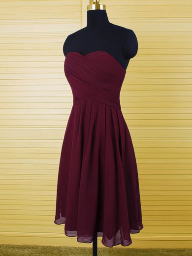 Sweetheart Grape Chiffon with Ruffles A-line Beautiful Bridesmaid Dresses #JCD01012500