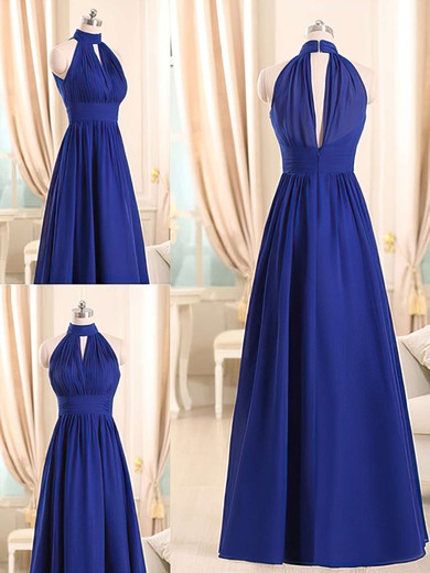 Designer Halter Royal Blue Chiffon Ruffles Long Bridesmaid Dresses #JCD01012508