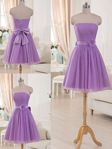 Cute Lilac Tulle Sashes/Ribbons Short/Mini Strapless Bridesmaid Dresses #JCD01012517