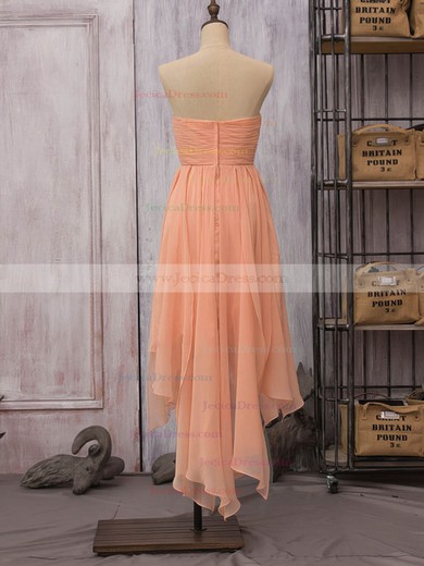 Strapless High Low Orange Chiffon Ruffles Sheath/Column Bridesmaid Dress #JCD01012523