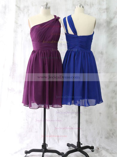 Girls One Shoulder Ruffles Short/Mini Royal Blue Chiffon Bridesmaid Dress #JCD01012528