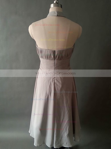 Halter Gray Chiffon with Pleats Knee-length For Cheap Bridesmaid Dresses #JCD01012531