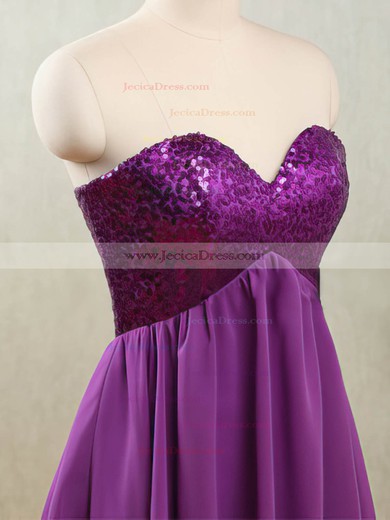 Sweetheart Purple Chiffon Sequined Lace-up Short/Mini Bridesmaid Dresses #JCD01012532
