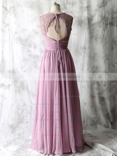 Pretty Open Back Purple Chiffon Lace V-neck Floor-length Bridesmaid Dresses #JCD01012534