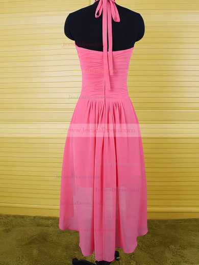 Nice Halter Ruffles High Low Fuchsia Chiffon Sheath/Column Bridesmaid Dress #JCD01012541