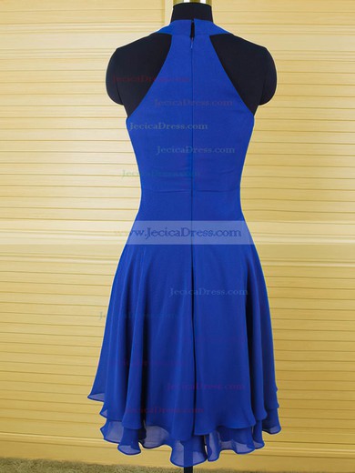 Cool Scoop Neck Ruffles Royal Blue Chiffon Knee-length Bridesmaid Dress #JCD01012543