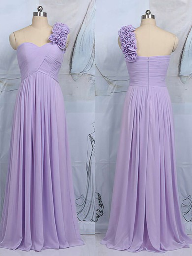 Modern One Shoulder Lilac Chiffon Flower(s) Sheath/Column Bridesmaid Dress #JCD01012545