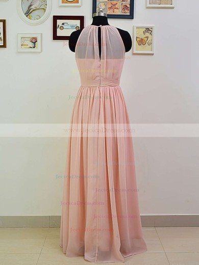 Top Scoop Neck Ruffles Pink Chiffon Floor-length Bridesmaid Dresses #JCD01012551