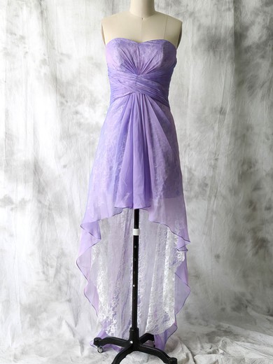 Nice Lace Chiffon Sweetheart Sheath/Column Lavender Bridesmaid Dresses #JCD01012552