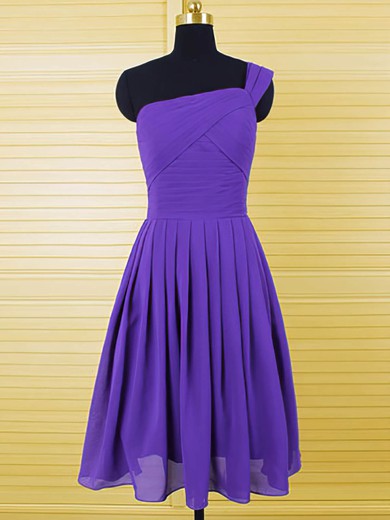 Unique One Shoulder Chiffon Ruffles A-line Purple Bridesmaid Dresses #JCD01012554