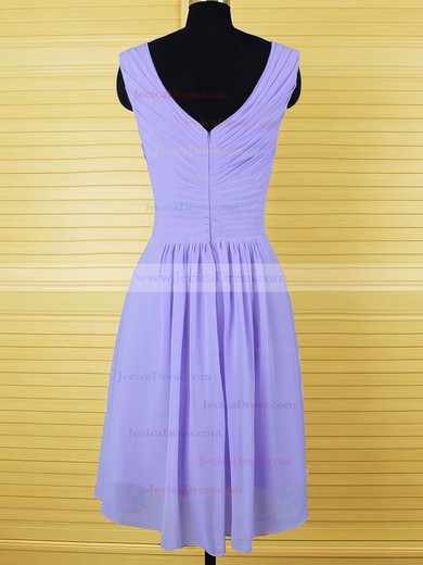 A-line Lavender Chiffon Crystal Detailing Knee-length Bridesmaid Dresses #JCD01012555