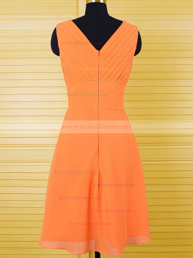 Best V-neck Ruffles Knee-length Orange Chiffon Bridesmaid Dresses #JCD01012556