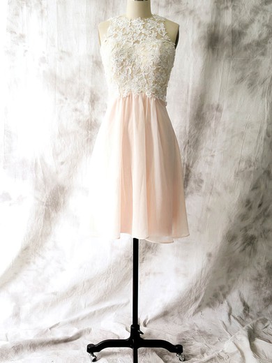 Sheath/Column Chiffon Appliques Lace Open Back Short/Mini Bridesmaid Dresses #JCD01012558