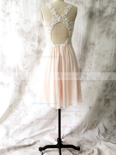 Sheath/Column Chiffon Appliques Lace Open Back Short/Mini Bridesmaid Dresses #JCD01012558