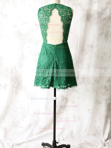 Open Back Elegant Lace Sheath/Column Scoop Neck Green Bridesmaid Dress #JCD01012561