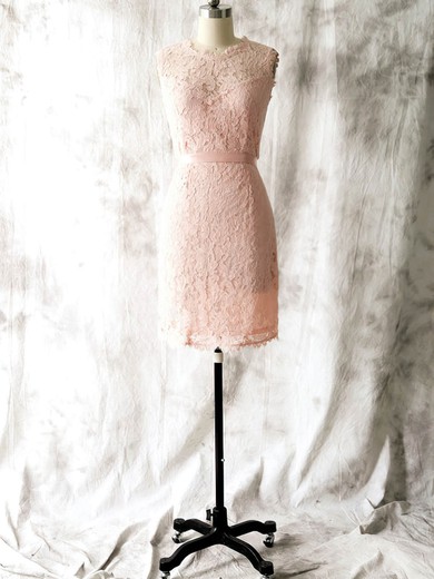 Discount Sheath/Column Lace with Sashes/Ribbons Pink Scoop Neck Bridesmaid Dress #JCD01012562