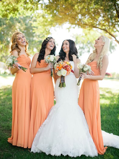 Sheath/Column Orange Chiffon with Ruffles Ladies Sweetheart Bridesmaid Dresses #JCD01012572
