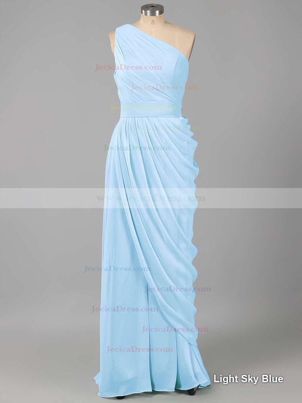 For Cheap Chiffon Ruched One Shoulder Sheath/Column Bridesmaid Dresses #JCD01012578