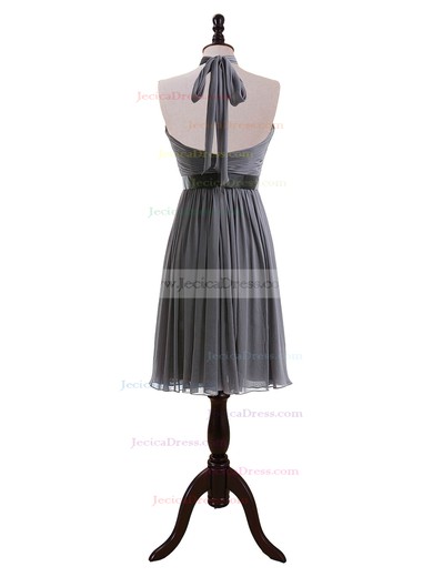 Halter Backless Gray Chiffon Sashes/Ribbons Knee-length Bridesmaid Dresses #JCD01012608