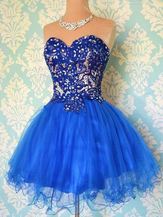 Cheap Sweetheart Ball Gown Lace-up Beading Royal Blue Organza Prom Dress #JCD02051698