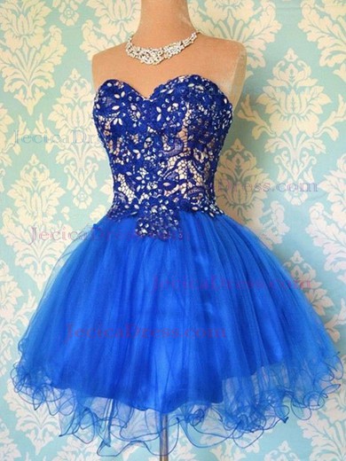 Cheap Sweetheart Ball Gown Lace-up Beading Royal Blue Organza Prom Dress #JCD02051698