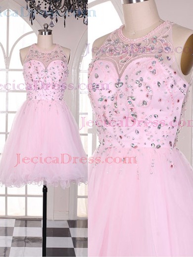 Open Back Short/Mini Pink Tulle Crystal Detailing Inexpensive Cocktail Dresses #JCD02051726