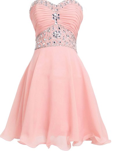 Pink Chiffon Short/Mini Crystal Detailing Lace-up Perfect Cocktail Dress #JCD02051728