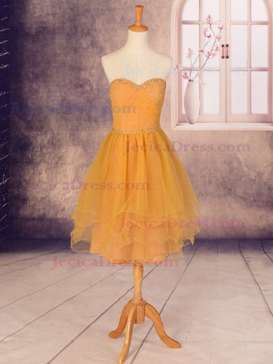 Sweetheart Casual Orange Chiffon Cascading Ruffles Knee-length Cocktail Dress #JCD02051759