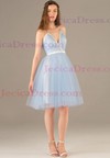 Cheap Light Sky Blue V-neck Straps Tulle with Beading Knee-length Cocktail Dress #JCD02051780