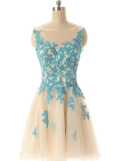 Multi Colours Tulle Appliques Lace Scoop Neck Modern Short/Mini Prom Dresses #JCD02019690
