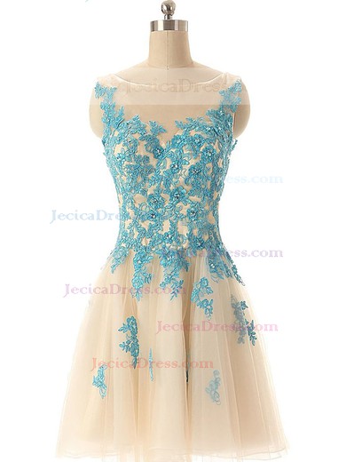 Multi Colours Tulle Appliques Lace Scoop Neck Modern Short/Mini Prom Dresses #JCD02019690