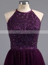 Designer Spaghetti Straps Scoop Neck Purple Tulle Beading Short Prom Dress #JCD02019702