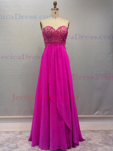 Sweep Train Interesting Sweetheart Fuchsia Chiffon Beading Prom Dress #JCD02019705