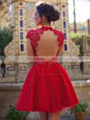 Informal Red Lace Tulle Scoop Neck Cap Straps Short/Mini Prom Dress #JCD02019873