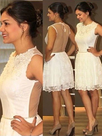 Ivory Lace with Crystal Detailing Custom Short/Mini Prom Dresses #JCD02019874