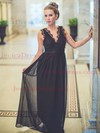 Ladies V-neck Black Lace Chiffon Ruffles A-line Prom Dress #JCD02019885