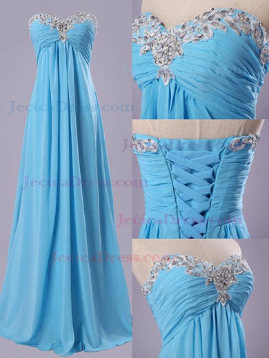 Empire Modern Chiffon with Applique Lace Sweetheart Blue Prom Dress #JCD02019962