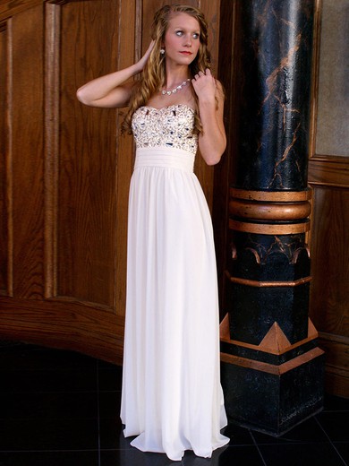 Affordable Sweetheart Chiffon with Beading and Sequins Ivory A-line Prom Dress #JCD02019965