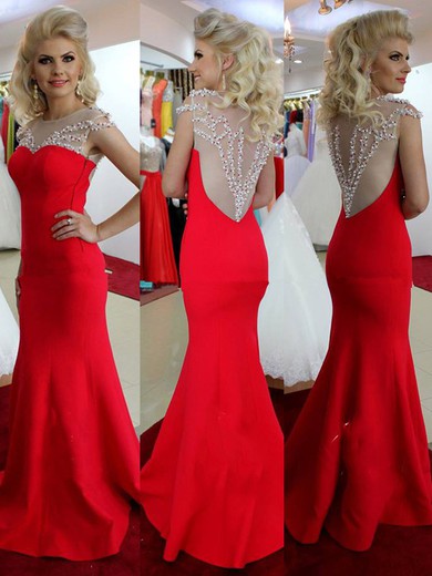Trumpet/Mermaid Tulle Silk-like Satin Red Casual Scoop Neck Prom Dress #JCD02019991