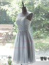 Scoop Neck Gray Chiffon Tulle Appliques Lace Hot Knee-length Prom Dress #JCD020100029