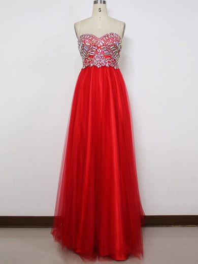 Red Empire Tulle Crystal Detailing Nice Floor-length Prom Dress #JCD020100576