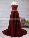 Scoop Neck Chiffon Sweep Train Crystal Detailing Cap Straps Prom Dresses #JCD020101794