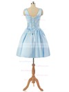 V-neck Light Sky Blue Satin Lace-up Pleats Short/Mini Prom Dresses #JCD020101795