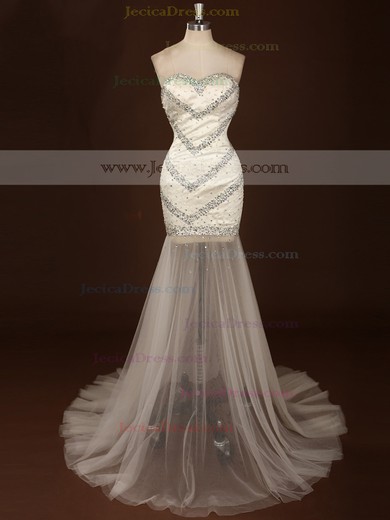 Best Sweetheart Tulle Sequins Ivory Trumpet/Mermaid Prom Dresses #JCD020101802