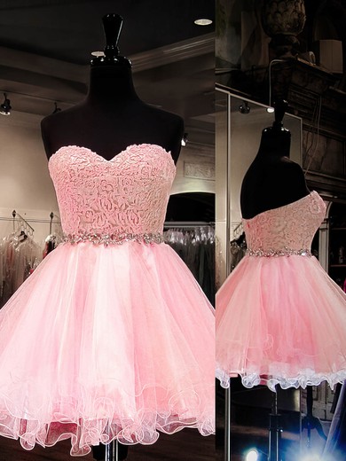 Ball Gown Sweetheart Tulle Short/Mini Beading Prom Dresses #JCD020101804