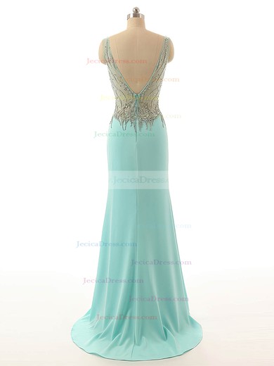 Sheath/Column Chiffon Tulle Split Front V-neck Backless Prom Dress #JCD020101812