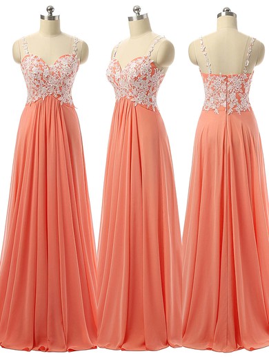 Sweetheart Orange Chiffon Floor-length Appliques Lace Girls Prom Dresses #JCD020101831